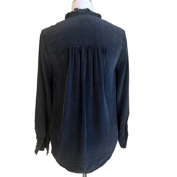 Kate Spade black silk blouse with ruffle neck and front tie tassels sz S - Picture 3 of 4